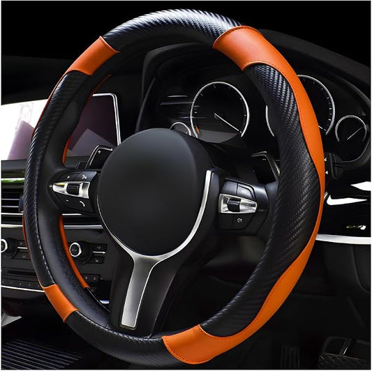 povtii Car Steering Wheel Cover, 15 Inch Leather Breathable Auto Steering Wheel Protector, Comfortable Non-Slip Vehicle Steering Wheel Covers, Universal Car Accessories (Orange, with Lining) by povtii