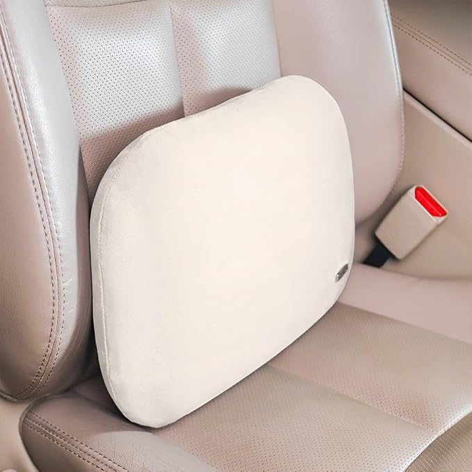 Beige Lumbar Support Pillow for Car Recliner Soft Lower Back Waist Cushion | Driving Seat Latex Relax Home Sofa Office Accessories Chair Cushion Back Pain Relief Small Automotive Thin Memory Foam Suede - Image 3