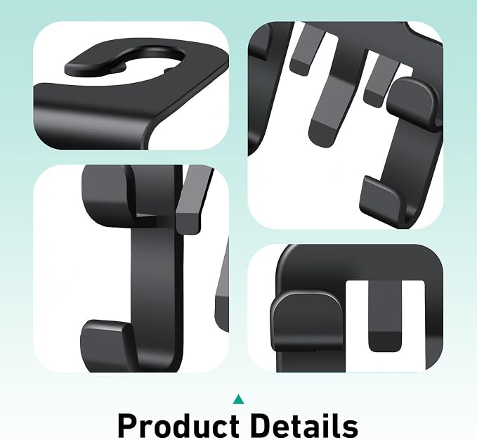 2 PCS Car Headrest Hooks, Multi-functional Seat Back Hanger for Phone & Bag & Umbrella, ABS Load Capacity Hidden Hanging Hook, Interior Organizer for Most Vehicles (Black) - Image 3