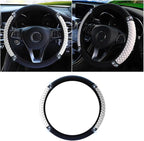 JOYCOURT 15 Inch Bling Soft Leather Car Steering Wheel Cover, White | Colorful Rhinestones Design, Auto Elastic Protector for Women Girls, Crystal Diamond Car Accessories for Most Cars, SUVs by JOYCOURT