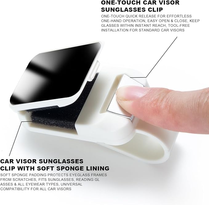 Dsycar 2 Pack Sunglasses Holder for Car, Visor Sunglass Holder Clip, White | One-Handed-Operation Easy Access Storage for Driving,Universal Fits Anti-Scratch Car Sun Visor Accessories - Image 7