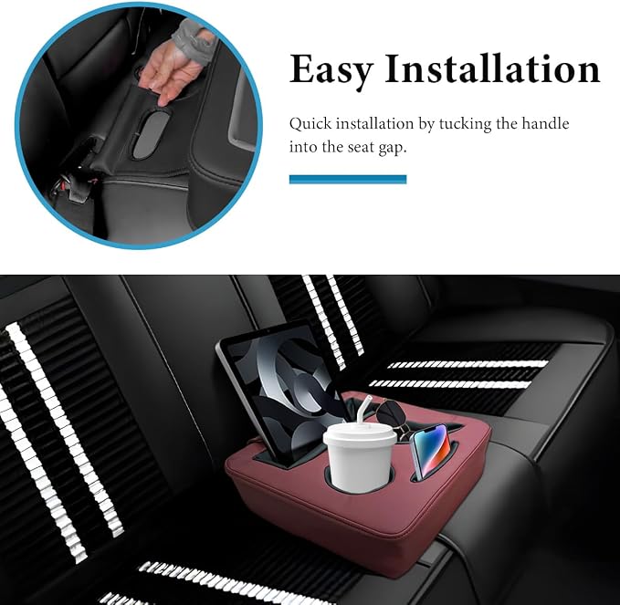 Car Back Seat Organizer, Leather Automotive Rear Seat Couch Cup Holder Expander Tray, Vehicle Cup Holder Tray Holds Snacks Remotes Phones for Truck RV Boat Couch Pillow Bed (Wine Red) - Image 6