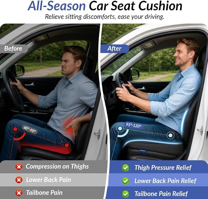 Wedge Car Seat Cushion for Tailbone Pain Relief & Better Visibility, Ergonomic Memory Foam Seat Cushion for Car with Breathable Channel Design, Fits Car, SUV, Truck, Non-Slip Mesh Cover - Image 6