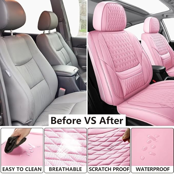Front Seat Covers Custom Fit for Lexus ES300 1997-2003, Pink | Lumbar Support, Luxury Faux Leather, Breathable, Anti-Slip, Airbag Compatible, Waterproof, Car Seat Protectors, 1 Row 2 Seats - Image 4