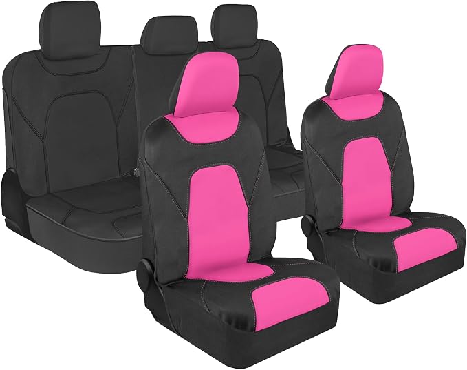 Motor Trend AquaShield Waterproof Pink Front Seat Covers, Black 60/40 Split Bench Rear Seat – Neoprene Front Car Seats Cover, SUV Seat Covers Protector - Interior Cover for Auto, Trucks, & Dog Owners by MotorTrend