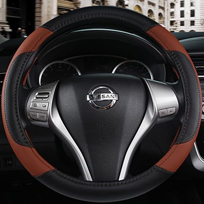 Leather Car Steering Wheel Cover, Universal Fit for Most Cars, Brown | Microfiber Leather,Non-Slip Breathable Auto Steering Wheel Protector - Image 3