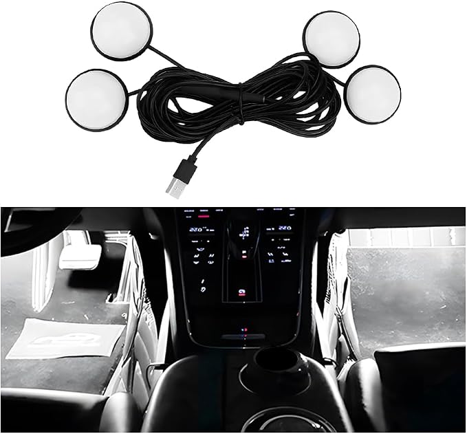 Car Interior LED Lights, 4 in 1 Bright Vehicle Ambient Neon Light Kit with DC 5V USB Port, Automotive Under Dash Decoration Night Lamp, Universal for RV, Truck, Sedan (White) by Ywdiml