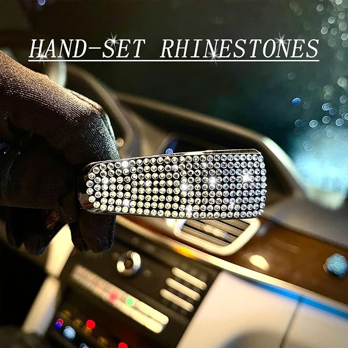 Set of 2 Bling Rhinestone Car Sun Visor Glasses Holders with Anti-Scratch Sponge,Car Decoration for Women Girls,Ticket Card Clip Visor Organizer,Universal Rhinestone Auto Accessories (Silver-2pcs) - Image 5