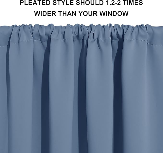 RYB HOME Blackout French Door Window Curtain Coverings, Rod Pocket | Thermal Insulated,Privacy Protection,Non See Through,Drapes for Small Window Bathroom Kitchen,W29 x L45,Stone Blue,2 Panels - Image 5