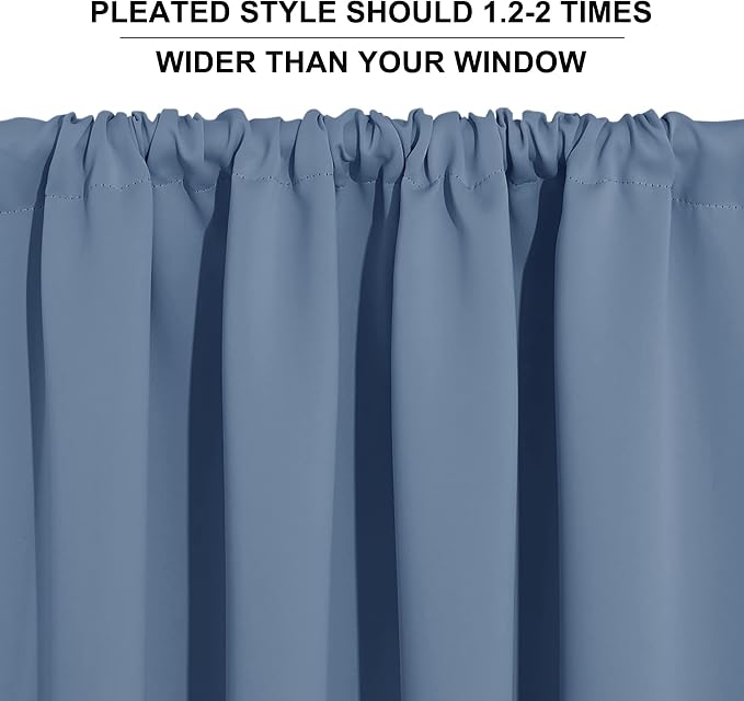 RYB HOME Cafe Blackout Curtains 24 inch Length for RV Camper Kitchen Window | Temperature Regulating, Light UV Blocking, Privacy Protection, Short Small Half Window Tiers, W42 x L24, Stone Blue, 2 Panels - Image 3