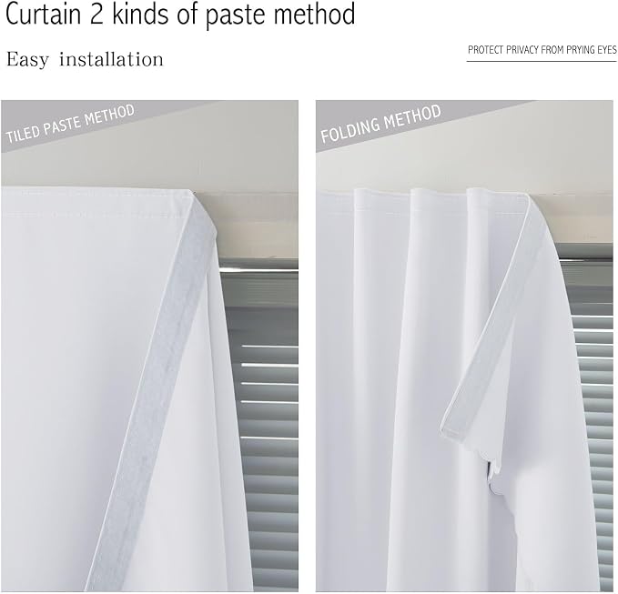 self Adhesive Curtains Portable Blackout Curtain Simple and Easy to Install Bedroom Window Thermal Lnsulated Kitchen Room Darkening Black Small Drapes, 47" W X 59" L, White, 1 Panel - Image 6