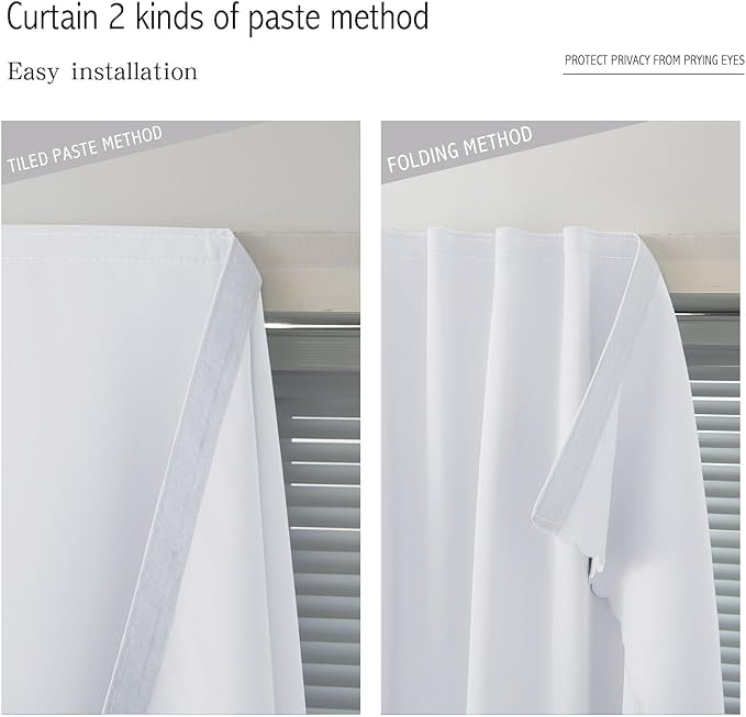 self Adhesive Curtains Portable Blackout Curtain Simple and Easy to Install Bedroom Window Thermal Lnsulated Kitchen Room Darkening Black Small Drapes, 59" W X 59" L, White, 1 Panel - Image 6