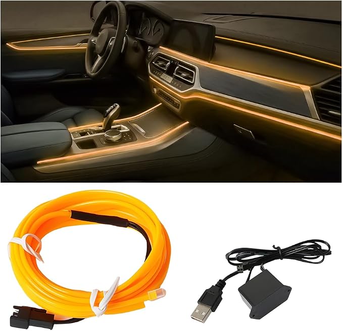 Car LED Strip Lights, 9.84FT 5V Waterproof Flexible Vehicle Ambient Lighting Kits with USB Port, Automotive Lamp Strips Decorations, Universal for SUV Automobile Truck (Yellow) by Unknown