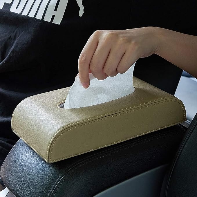 AuMoHall Beige Tissue Box Cover PU Leather Rectangular Tissue Holder for Home Car Office Decor (NO Paper Towel) - Image 8