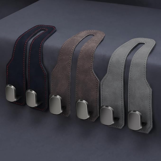 Car Purse Hook, Car Seat Headrest Hooks, Brown Leather 4 Pack | Car Purse Holder Hooks, Universal Car Hangers Seat Back Organizer Storage, Double Metal Hooks for Grocery Purses and Bags - Image 7