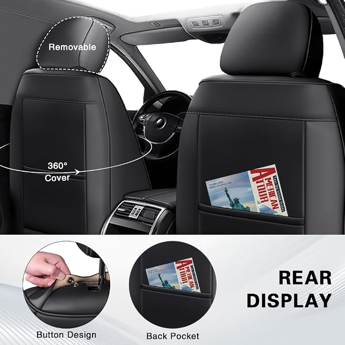Fit for Toyota Corolla Seat Covers 2001-2026,Nappa Leather, 360° Full Protection, Thick Padding & Memory Foam, Waterproof & Stain-Resistant Car Seat Covers(2 Seat,Black) - Image 3