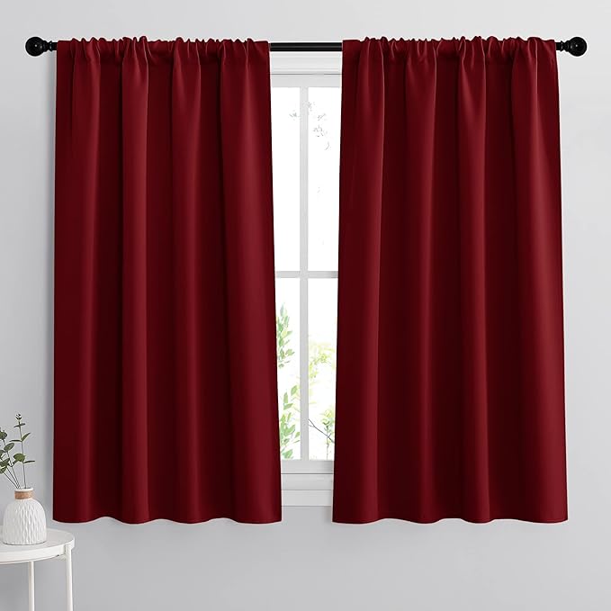 RYB HOME Blackout Curtains for Bedroom Living Room Nursery 63 inches Long | Thermal Insulated,Room Darkening,Privacy Protection,Rod Pocket,Drapes for Office Home Theater,W34 x L63,Burgundy Red,2 Panels by RYBHOME
