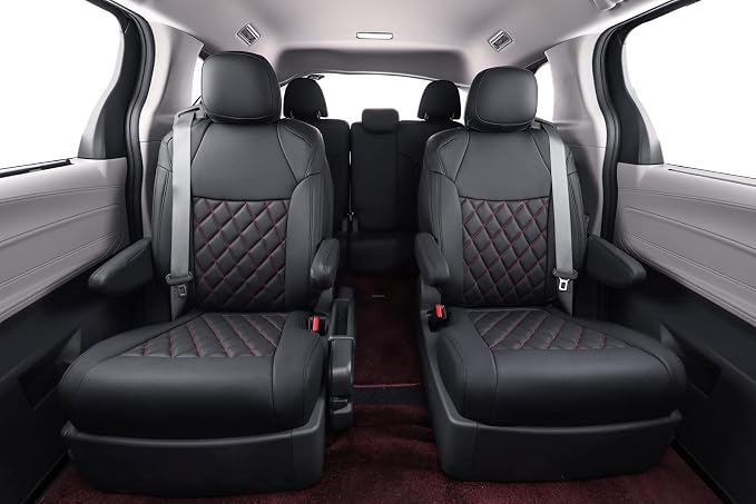 Full Set Car Seat Covers for Honda Odyssey 2011-2017,7-Seater,Faux Leather | for LX Only,2nd Row Captain Seats,Luxury Waterproof Seat Protector,Fit Like A Glove(Black-Diamond) - Image 2
