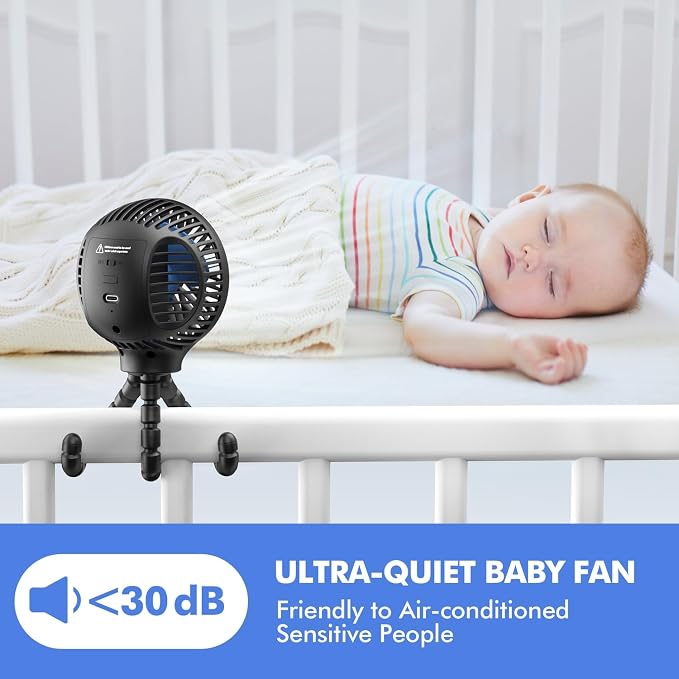 WiHoo Portable Stroller Fan, 10H Ultra-long Battery Life 3 Speed 360°Rotate, USB Rechargeable or Battery Operated Cooling Clip On Personal Fan for Baby Crib Travel Car Seat Black - Image 6