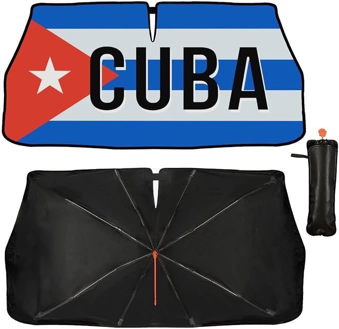 Cuba Flag Cuban Car Windshield Sun Shade Umbrella Bendable Handle Foldable Funny Cuban Flag Sunshade for Car Windshield Block UV Rays Keep Vehicle Cool for Sedans SUV Trucks Cars 57"x30" - Image 2