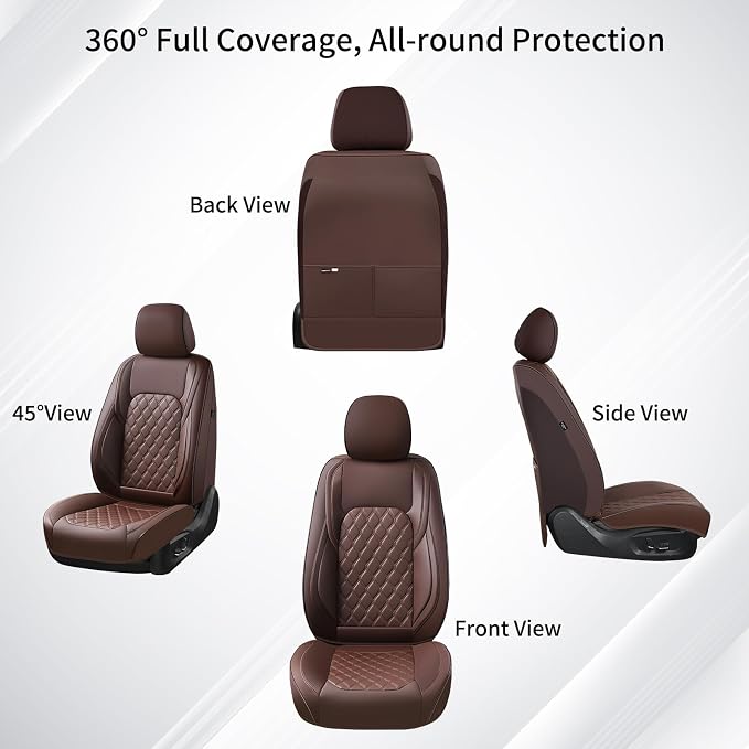 Huidasource Front Seat Covers Fit for Toyota Tacoma 2016-2023 SR SR5 Limited TRD Sport/Pro/Off Road All Cab Front Row, 360° Full-wrap Leather Automotive Car Seat Cushion Cover (Front Pair/Coffee) - Image 9