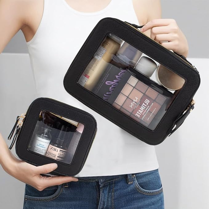 Travel Clear Makeup Bag Set, TSA Approved Cosmetic Bag Case with Zipper Portable Makeup Pouch Toiletry Bag Traveling Cosmetic Organizer Storage Bag Car Organizer Car Essentials - Image 2