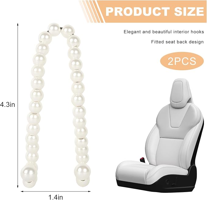 2PCS Elegant Pearl Car Seat Headrest Hook, Cute Pearl Car Seat Back Hook Storage Organizer, Exquisite Headrest Hanger Purse Holder Interior Decoration for Women Girls - Image 2