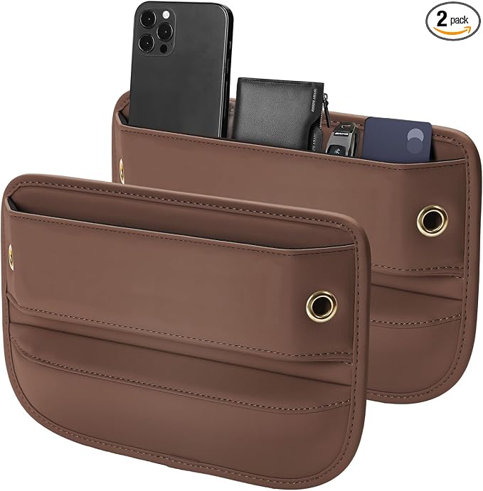 Premium Leather Car Seat Gap Filler Organizer (0.2”-1.2" Gaps), Clever Gifts for Car SUV Truck Owners (Brown, 2 Pack) by Owntow