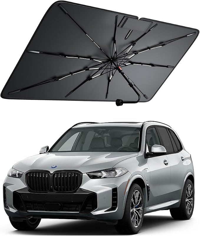 Windshield Sun Shade for BMW X5 2000–2026 | Foldable Umbrella Sunshade with 100% UV Block, Multi-Layer Heat Insulation, Keeps Car Cooler, Summer Car Accessory by Amadaw