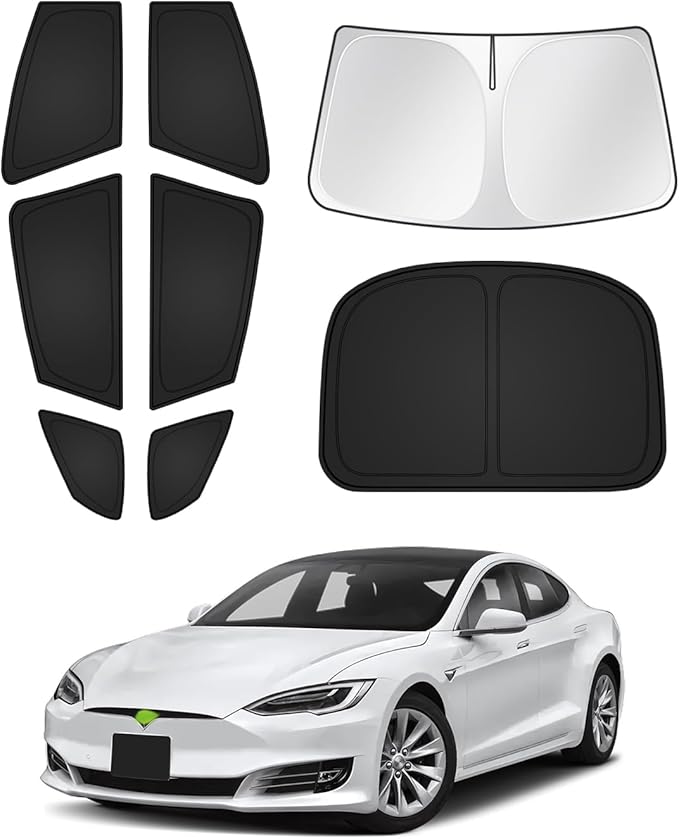 Canvcle Sunshades for Tesla Model S 2012-2025 2026 (Not for Model S Plaid/Long Range) Windshield Sun Shade Side Rear Window Shade Cover Sun Visor Shield Privacy Protection Keep Vehicle Cool Black 8PCS by Canvcle