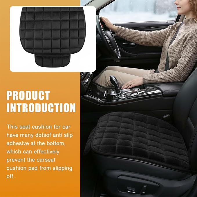 YoRise Car Seat Cushion, Car Driver Seats Protector Cover (Black) | Soft Plush Auto Seat Pad with Storage Pocket, Car Seat Cover with Non-Slip Rubber Bottom, Winter Vehicle Accessory - Image 3