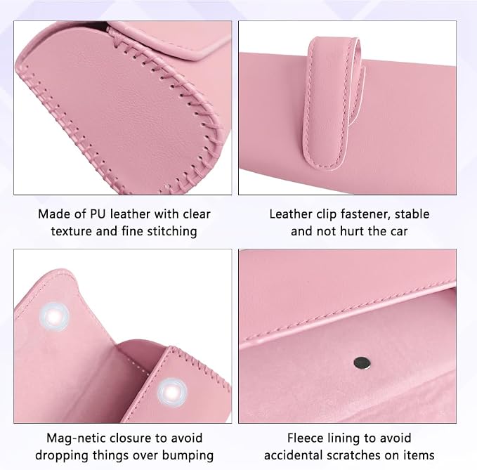 Sunglasses Holder for Car Sun Visor, Sunglass Organizer for Car, Magnetic Leather Eyeglasses Protective Storage Case, Waterproof Glasses Organizer Visor Accessories for Vehicles (Pink) - Image 5