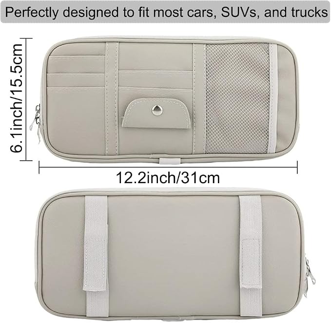 Car Sun Visor Organizer, Auto Interior Accessories Pocket Organizer - Car Truck SUV Storage Pouch Holder, with Multi-Pocket Net Zipper (Gray) - Image 4