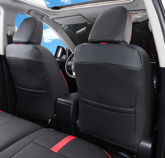 Custom Fit Car Seat Cover for Toyota RAV4 2013 2014 2015 2016 2017 2018 Waterproof Faux Leather (Black with Red Trim, LU2013-2018 RAV4) - Image 2