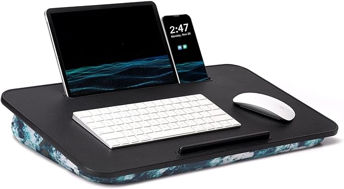 L.DOCTOR Cushioned Lap Desk, Large, Blue Waves | Portable for Bed, Couch & Floor, Washable Cushion, Built-in Phone & Tablet Slot, Fits 17.3" Laptop, Working, Writing, Gaming by LDOCTOR