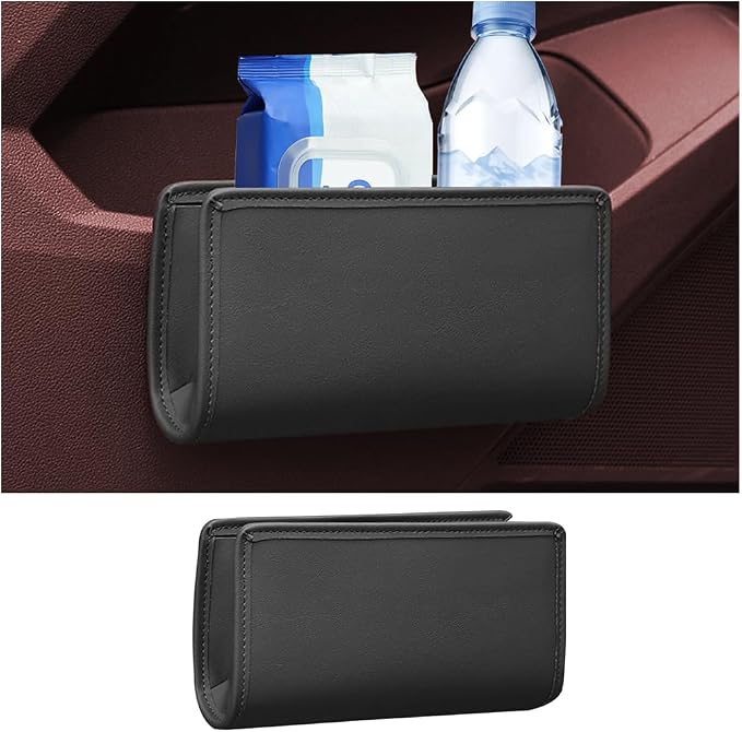Car Seat Side Storage Pocket, Leather Hanging Foldable Multifunctional Vehicle Front Door Back Organizer Box, Waterproof Auto Interior Organizing Container, Universal fit(Black) by KHGUZ