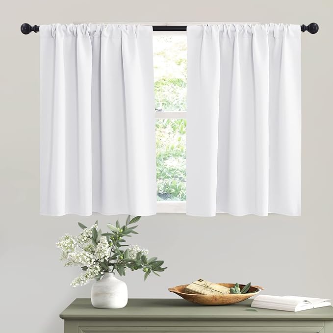 RYB HOME Curtains for Bedroom Living Room Nursery Office 63 inches Long | Thermal Insulated Room Darkening Privacy Blind Rod Pocket Drapes for Laundry Home Theater, W34 x L63, Pure White, 2 Panels by RYBHOME