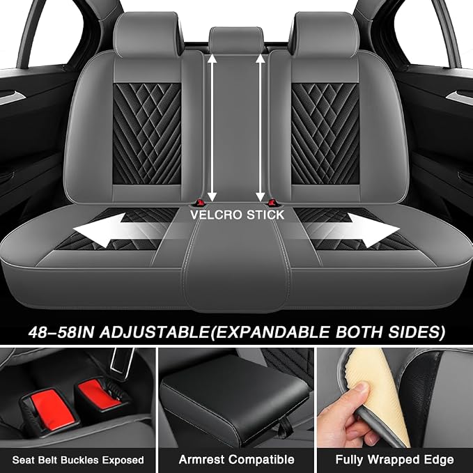 Fit for Toyota GR86 Seat Covers 2022-2026,Premium Leather, 360° Full Protection, Thick Padding & Memory Foam, Waterproof & Stain-Resistant Car Seat Cover Full Set (5 Seat,Gray&Black) - Image 7