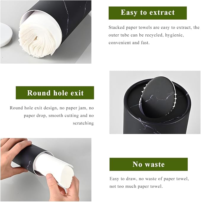 4 PCS Car Tissue Holder, Refillable Auto Cup Holder Round Napkin Container with Facial Tissues, Portable Tissue Box Paper Towel Cylinder for Most Vehicles, Car Accessories (Marble Black) - Image 3