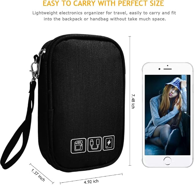 Electronic Organizer Bag Cable Organizer Travel Cord Organizer Case Pouch Portable Carrying Case for Charger Hard Drive Earphone USB SD Card (Black) - Image 4