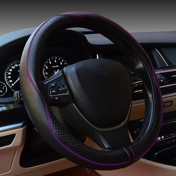 Gomass Car Steering Wheel Cover, Anti-Slip, Safety, Soft, Breathable, Heavy Duty, Thick, Full Surround, Sports Style (Black with Purple line) by Rsept