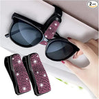 Set of 2 Bling Rhinestone Car Sun Visor Glasses Holders with Anti-Scratch Sponge,Car Decoration for Women Girls,Ticket Card Clip Visor Organizer,Universal Rhinestone Auto Accessories (Pink) by Turcee