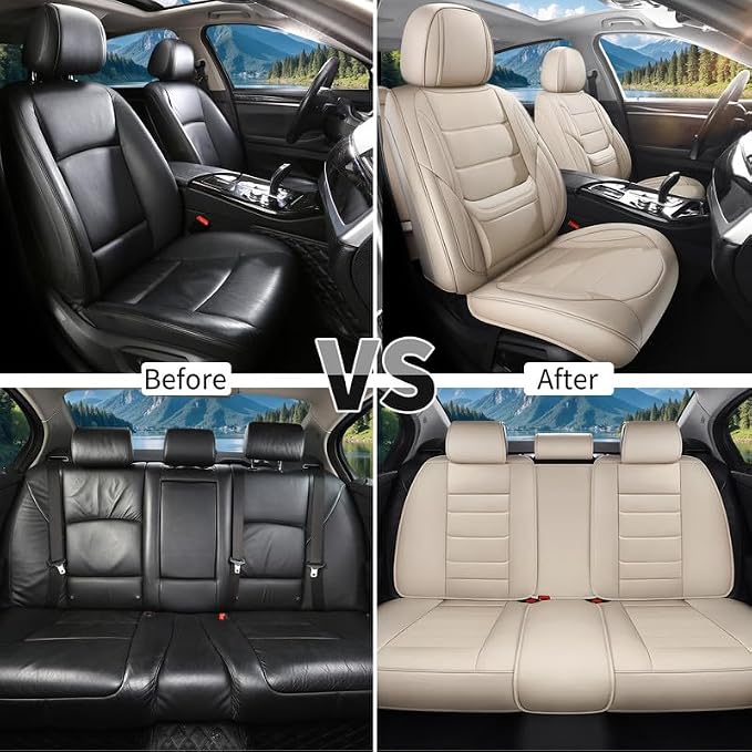 Car Seat Covers Full Set Custom Fit For Lexus ES300 1997-2003, Beige | Lumbar Support, Premium Faux Leather, Breathable, Anti-Slip, Airbag Compatible, Waterproof, Car Seat Protectors, 2 Row-5Seat - Image 5