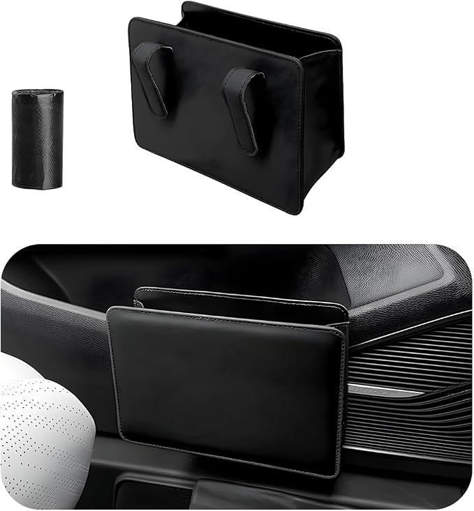 Yourkar Car Trash Can, Foldable Waterproof Leather Car Garbage Organizer Holder, Automotive Mini Dustbin Container with One Roll Trash Bag, Universal Interior Car Accessories (Black) by Unknown