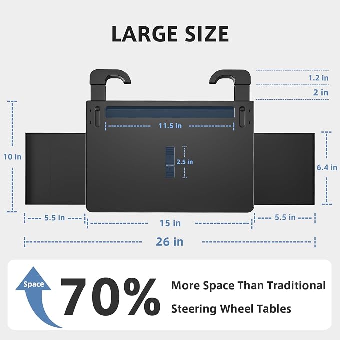 Steering Wheel Tray, Car Food Tray, Car Desk for Laptop, Multipurpose Car Table for Eating & Work, Adjustable Car Tray with Drawer and Anti-Slip Protective Adhesive - Image 6