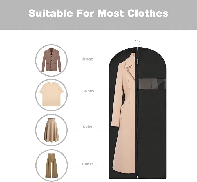 Garment Bags for Hanging Clothes, 45'' Suit Bag Cover for Storage and Travel, Dress Bags for Gowns Long, 2 Pack (Black) - Image 3