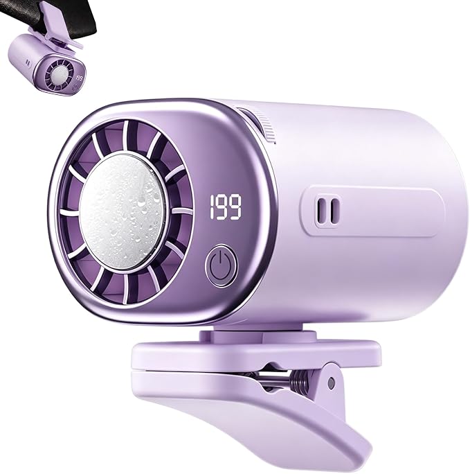Car Clip on Air Conditioner Fan with Display,Portable Mini Cooling System for Auto Vehicle,Hands-Free Clip on Air Conditioner Fan,360° Rotation Portable Mini Fan with 199 Speeds Cars,Work,Out-Purple by Unknown