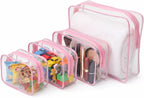 Buminee Clear Toiletry Bag, TSA Approved Travel Toiletry Bag, Water Repellent Carry-on Cosmetic Bag for Women & Men, Airline Compliant Shower Bag for Travel Accessories - 4 Pack Pink Single Zipper by Buminee