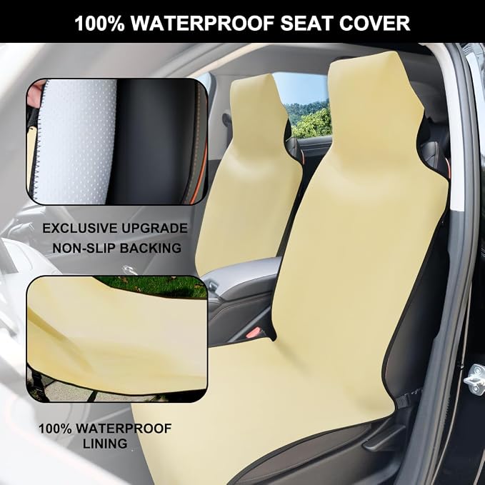 Neoprene Waterproof Car Seat Cover, Pale Yellow 1pc, Non-Slip | Car Seat Protector, Sweat-proof, Universal Fit SUV & Truck, Machine Washable, For Gym, Yoga, Pets, Workout, Beach, Swimming - Image 6