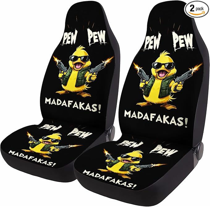 GENANY Funny Duck Car Seat Covers, 2-Piece Front Seat Set | 2-piece polyester front seat cover set, each 35 x 21 x 21 inches, with adjustable straps and hooks by GENANY